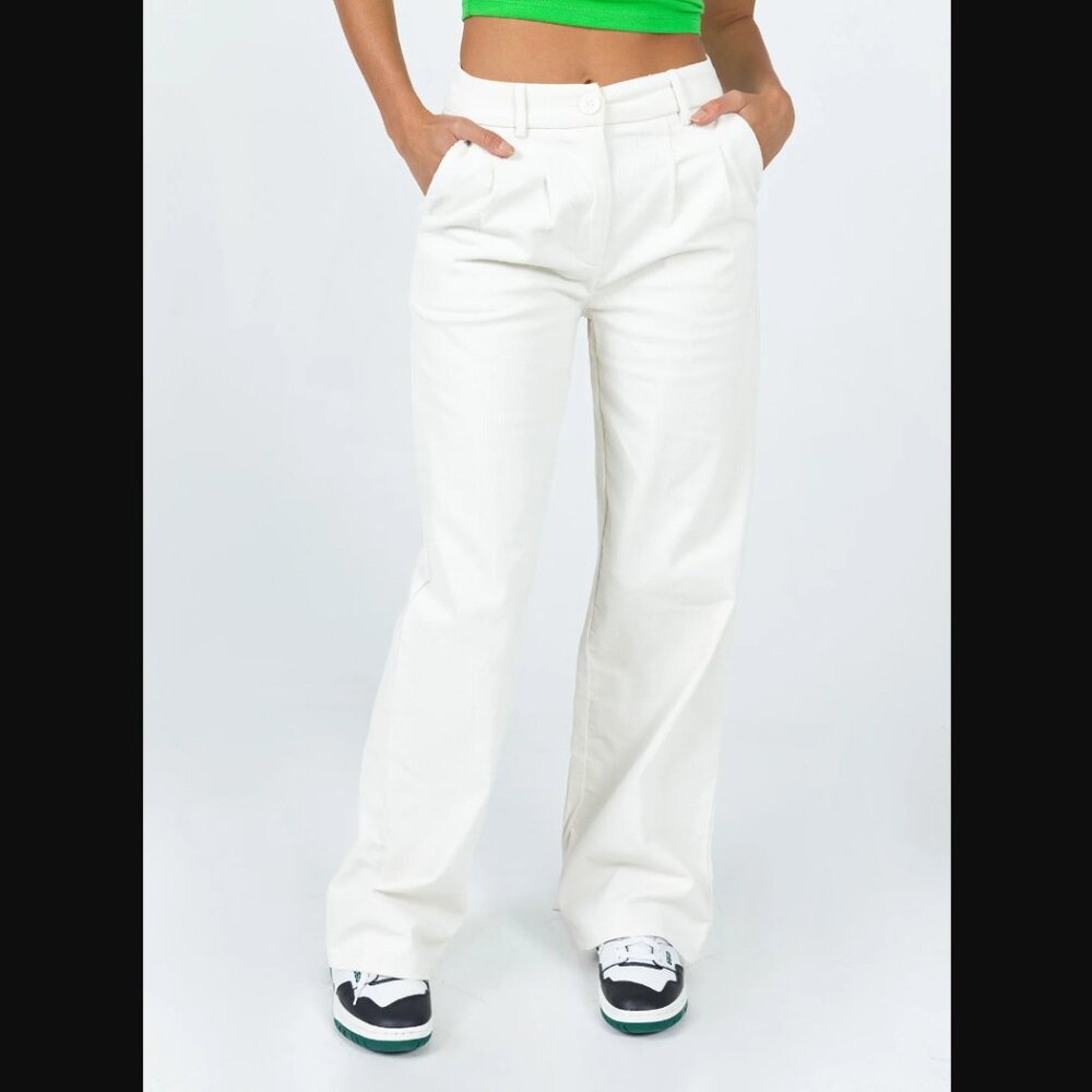 Princess Polly Archer Off White Corduroy High Rise Wide Leg Pants 4
